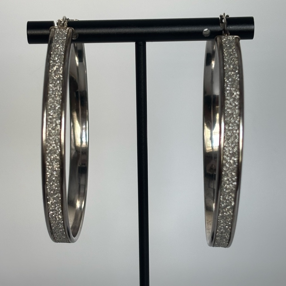 Sterling Silver Glitter Hoop Earrings‎
